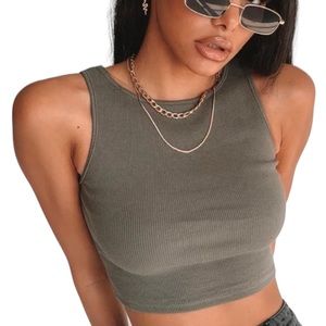 Princess Polly Darlington Crop Tank Khaki Size 2